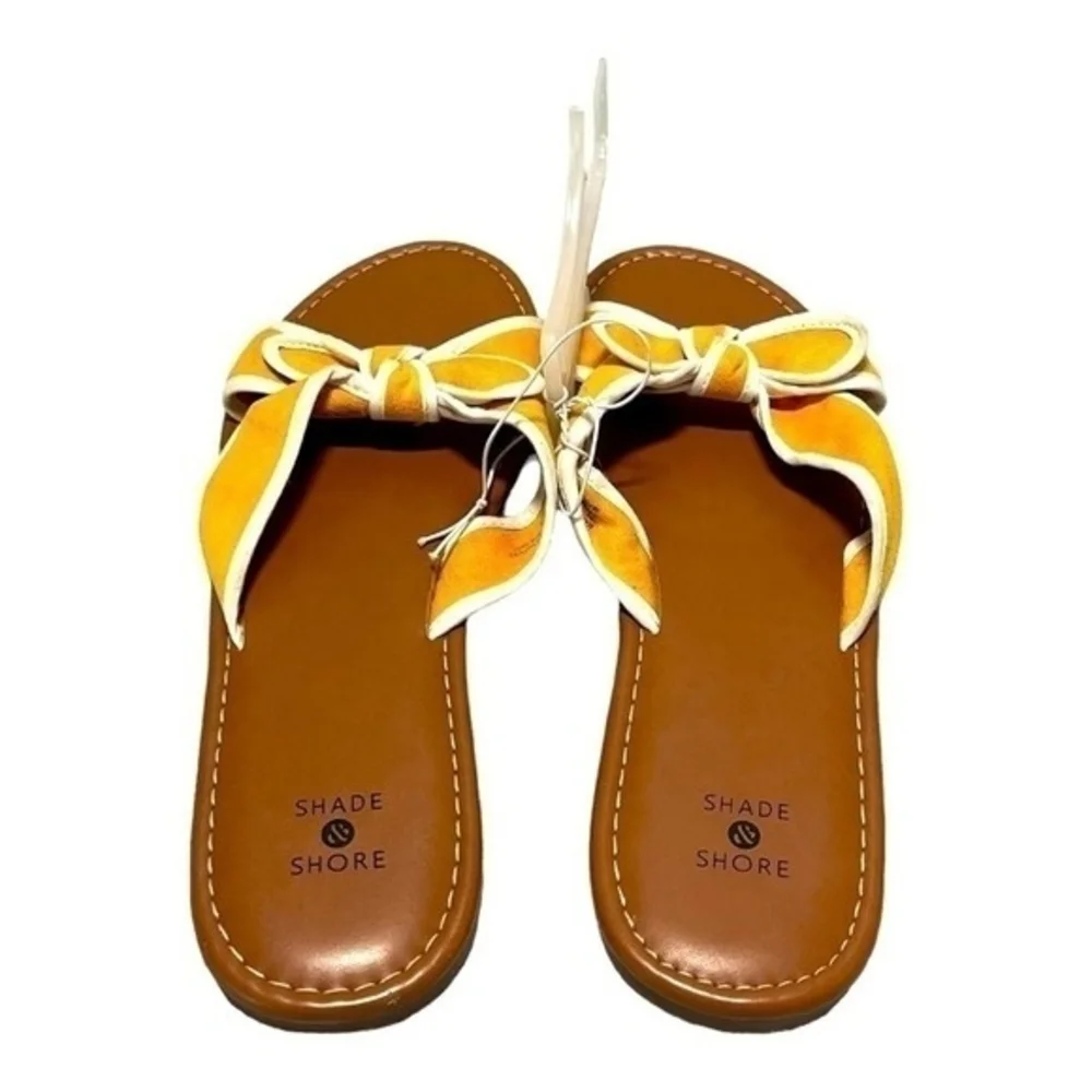 Shade & Shore Yellow White Bow Knot Slip-On Sandals Women’s Size 10 - Picture 7 of 9